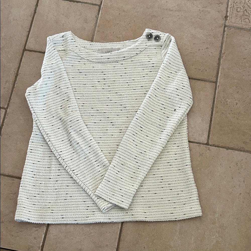LOFT White and Black Buttoned Sweater